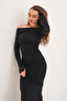 Silver Glitter Buzzy Fabric Madonna Collar Long Sleeve Slit Maxi Dress - 4
