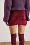 Women's Burgundy Elastic-Waist Sequin Mini Skirt ETK-19000372 - 4