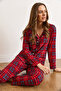 Women's Navy Blue Red Suede Textured Pajama Set Pjm-00000023