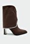 Samira Bitter Brown Suede Stone Detailed Heeled Boots - 5