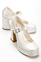Women's White Skin Special Design Platform Heeled Shoes - 2