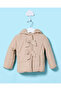 Infant Girls Beige Padded Jacket With Hoodie