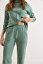 Women's Green Bottom Pocket Pants Top Mock Neck Blouse Fleece-Lined Set Tkm-19000254 - 6