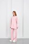 Pink women's pique textured embroidered detailed slit oversize wide leg top and bottom set - 5