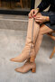Volera Camel Suede Women's Blunt Toe Heeled Boots - 5