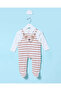 Baby Beige And White Striped Velour Sleepsuit