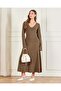 Women Brown Ribbed Maxi Dress