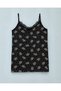 Lace Patterned Undershirt with Rope Straps - Black