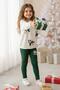Candy Cane and Christmas Printed on the Girl 2 Drawstring Sweater Corded Fabric Green Tights Set - 2