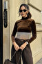 Women's Shoulder Pad Pack Stone Detailed Velvet Crop Blouse - 2