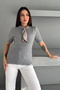 Women's Short Sleeve Scarf Detailed Knitwear Sweater – Soft Elegance - 3