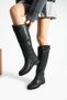 Marlis Black Matte Leather Buckle Strap Detail Women's Boots - 2