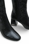 Women's Snakeskin Textured Boots 6.5 cm Thick Heel, Square Toe Modern and Stylish Design - 7
