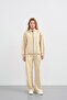 Yellow women's pique textured waist adjustable zipper detailed wide leg bottom top set
