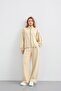 Yellow women's pique textured waist adjustable zipper detailed wide leg bottom top set - 7