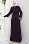 عباية بأكمام مطرزة ورباط، باللون البرقوقي - HM2854 - 3