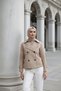 Light Beige 100% Cotton Gabardine Lined Oversized Wide Fit Women's Crop Short Trench Coat 1122-Tes - 3