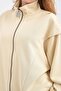 Yellow women's pique textured waist adjustable zipper detailed wide leg bottom top set - 6