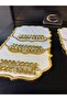 White with Gold Stones 6-Piece Presentation Napkin, Cocktail Napkin with Stripe Stones - 6