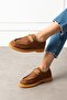 Loriva Tan Suede Belted Gold Buckle Thick Saddle Detailed Loafer Ballet Casual Shoes - 2