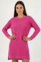 Women's Fuchsia Pink Crew Neck Long Tunic Dress Thick Knit Italian Sleeve Y Slit Knitwear Sweater