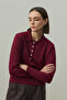 Long Sleeve Polo Neck Knitwear Burgundy - 4