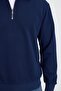 Men's Relax Fit Comfortable Cut Cotton 3 Thread Zippered Polo Neck Navy Blue Sweatshirt - 3