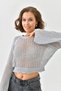 Women's Crew Neck Knit Detail Crop Knitwear Sweater - 5