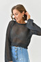Women's Crew Neck Knit Detail Crop Knitwear Sweater - 2