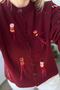 Crew Neck Sequin Pattern Burgundy Cardigan - 3