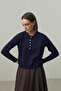 Long Sleeve Polo Neck Knitwear Navy Blue - 5