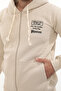 Men's Beige Standard Fit Regular Cut Full Zippered Hooded Cotton Sweatshirt with Fleece Inside - 7
