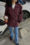 Women's Burgundy Oversized Miyabi Windbreaker Detailed Belted Short Trench Coat - 2
