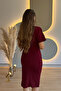 Draped Stoned Burgundy Midi Dress - 4