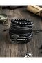 5-Piece Axe Design Black Genuine Leather Bracelet Men's Bracelet Real Leather Bracelet Set