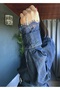 Navy Denim Dress with Lace Detail - 3
