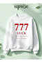 777 Luck مطبوع سويت شيرت قطني بثلاثة خيوط وياقة دائرية O قصة فضفاضة