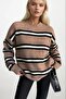 Striped Crew Neck Oversized Mink Knitwear Sweater