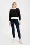 Women's Crew Neck Ribbed and Striped Detail Crop Knitwear Short Sweater