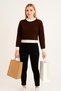 Women's Crew Neck Ribbed and Striped Detail Crop Knitwear Short Sweater - 3