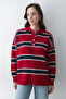 Red Navy Blue Polo Neck Striped Sweater - 251129 - 3