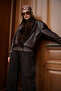 Bersh Premium Leather Collar Fur Trim Buttoned Elastic Waist Imported Leather Jacket Coat - 6