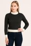 Women's Crew Neck Ribbed and Striped Detail Crop Knitwear Short Sweater - 3