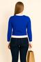 Women's Crew Neck Ribbed and Striped Detail Crop Knitwear Short Sweater - 3