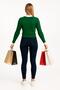 Women's Crew Neck Ribbed and Striped Detail Crop Knitwear Short Sweater - 6