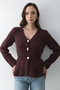 Burgundy 3 Button Pleated Cardigan - 251065 - 3