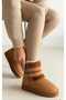 Fur Inside, Suede Belt with Buckle, Fur High-Sole Women's Boots - 4