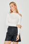 One Shoulder Buckle Detailed Asymmetrical Long Sleeve Blouse - 3