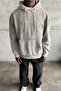 Men's Fleece-Lined Embroidery Detailed Dark Gray Washed Hooded Sweatshirt Mz0406
