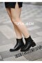 080150 Genuine Leather Thick Heeled Zippered Boots with Elastic Sides and Pin Detail - 5